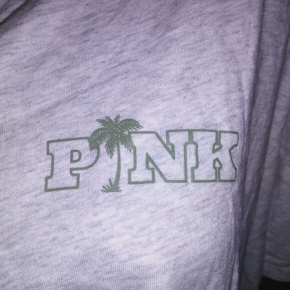 Victoria Secret PINK T Shirt VS Tee Gray Marl Green Logo Crew Neck Short Sleeve - Picture 6 of 11